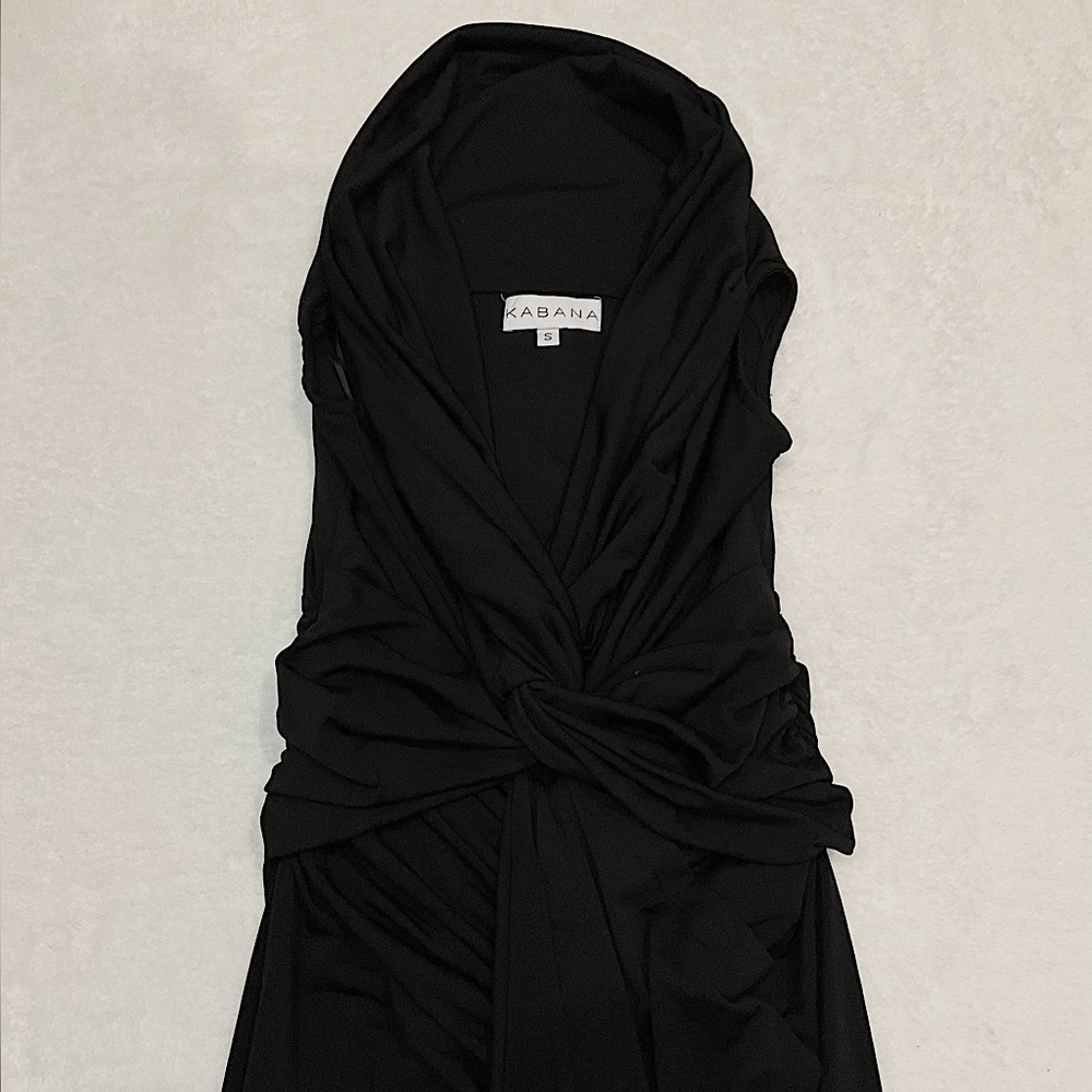 Black Kabana Spun Silk Cowl Twist Dress